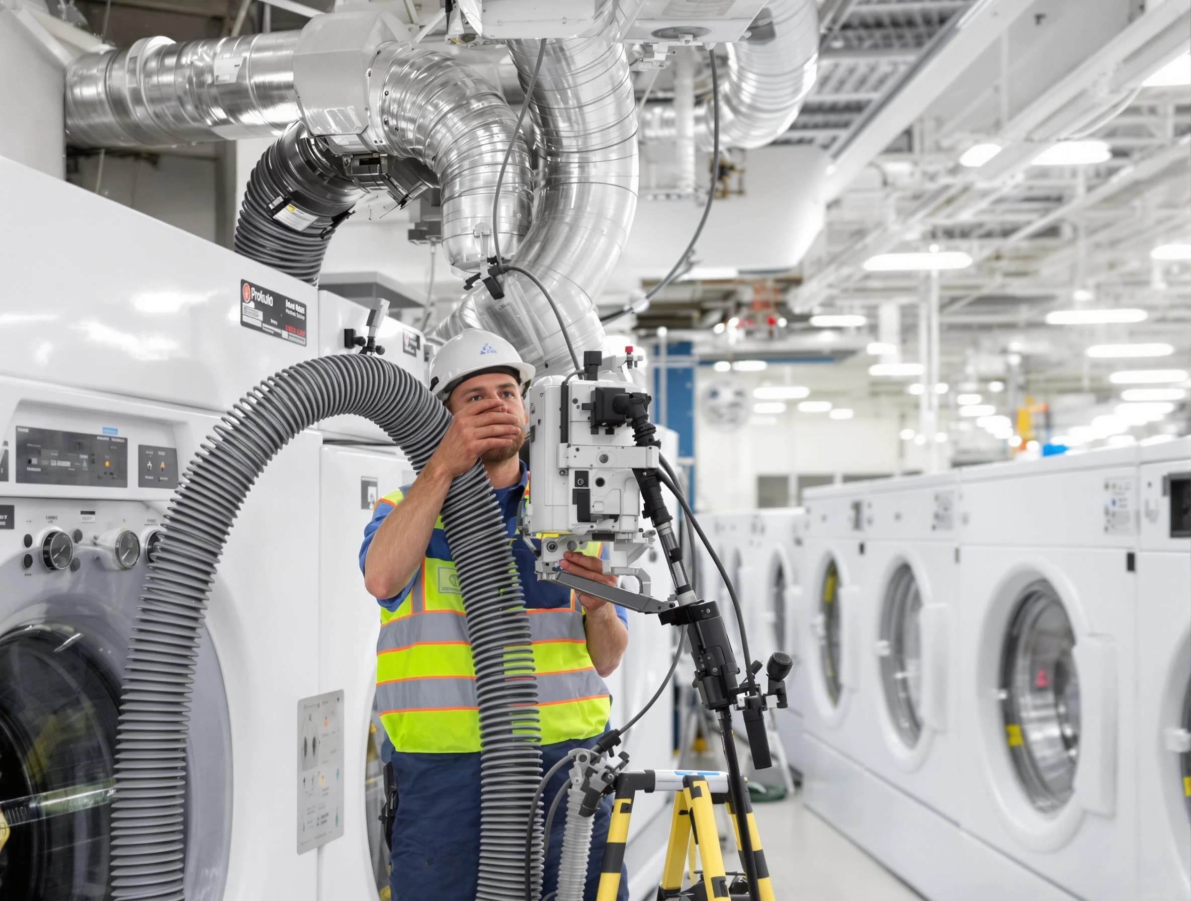 Costa Mesa Dryer Vent Cleaning team performing commercial-grade dryer vent cleaning at a business facility in Costa Mesa