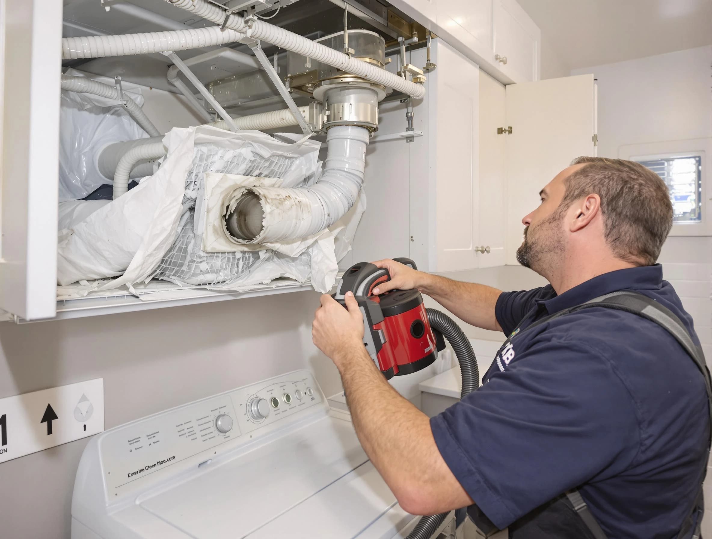 Costa Mesa Dryer Vent Cleaning technician performing professional exhaust vent cleaning at a residential property in Costa Mesa