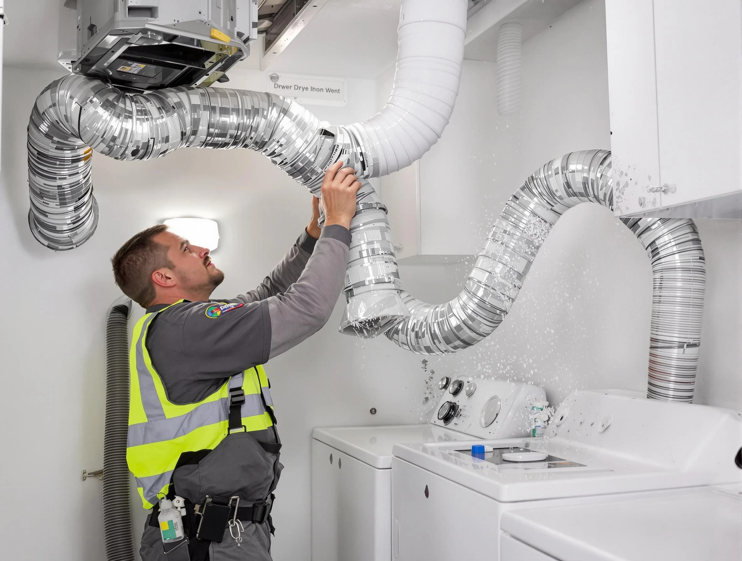 Costa Mesa Dryer Vent Cleaning technician performing detailed dryer exhaust vent cleaning at a home in Costa Mesa
