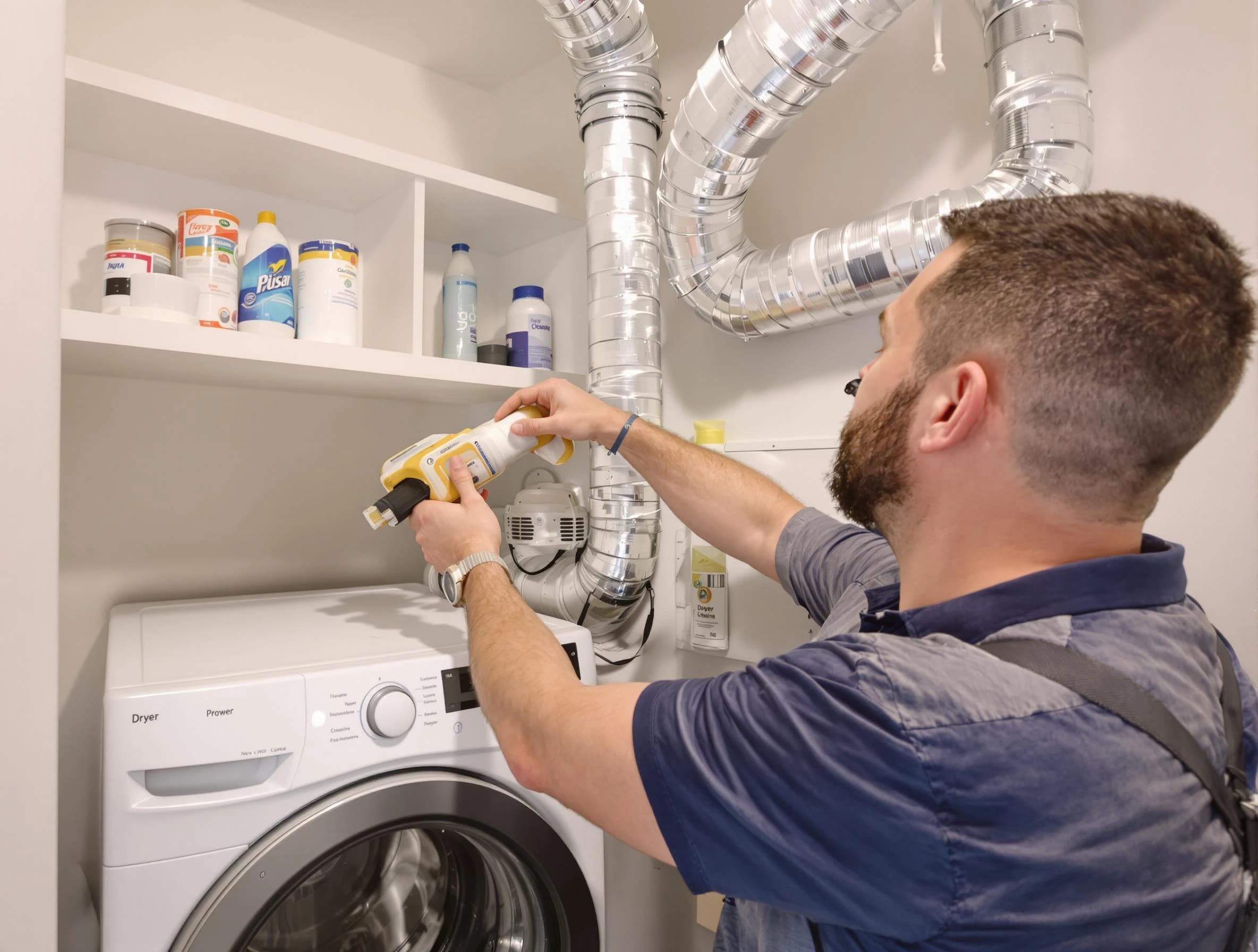 Costa Mesa Dryer Vent Cleaning technician performing dryer vent cleaning at a home in Costa Mesa