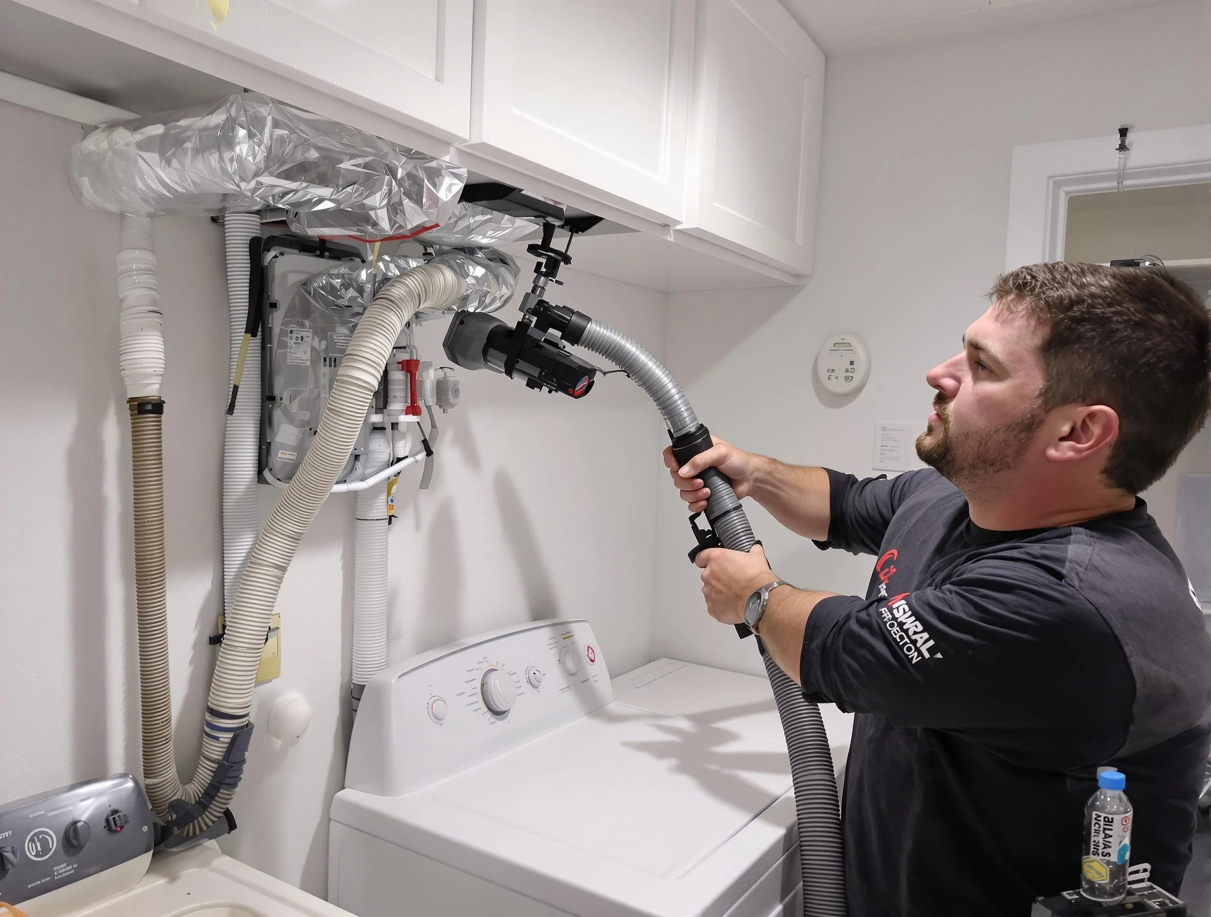 Costa Mesa Dryer Vent Cleaning certified technician performing safety-focused gas dryer vent cleaning in Costa Mesa