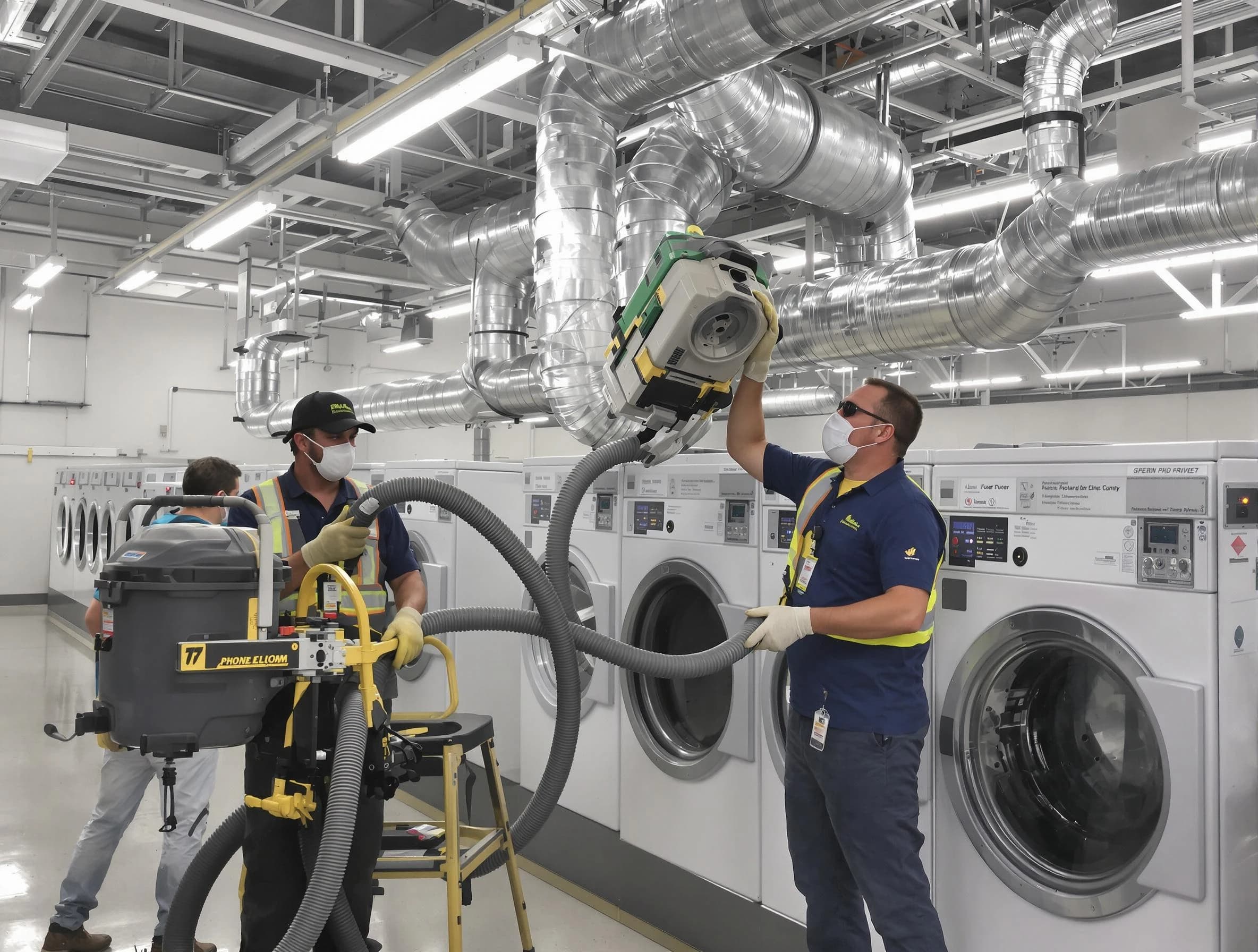 Costa Mesa Dryer Vent Cleaning team cleaning large-scale industrial dryer vent systems at a facility in Costa Mesa