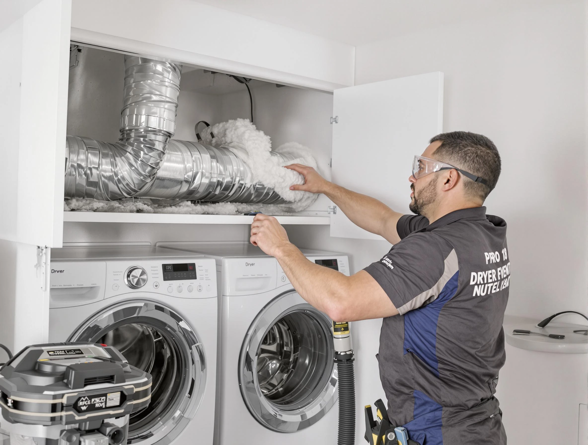 Costa Mesa Dryer Vent Cleaning certified technician performing specialized gas dryer vent cleaning in Costa Mesa